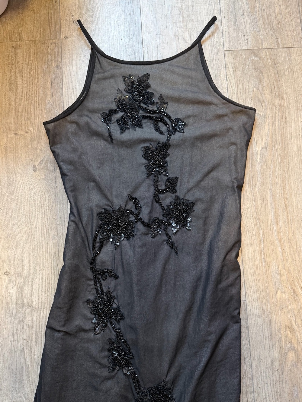 Black Beaded Floral Maxi Dress